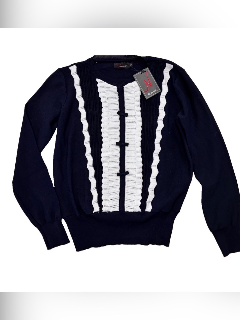 N By Nancy Navy & White Faux Cardigan NWT Size Small